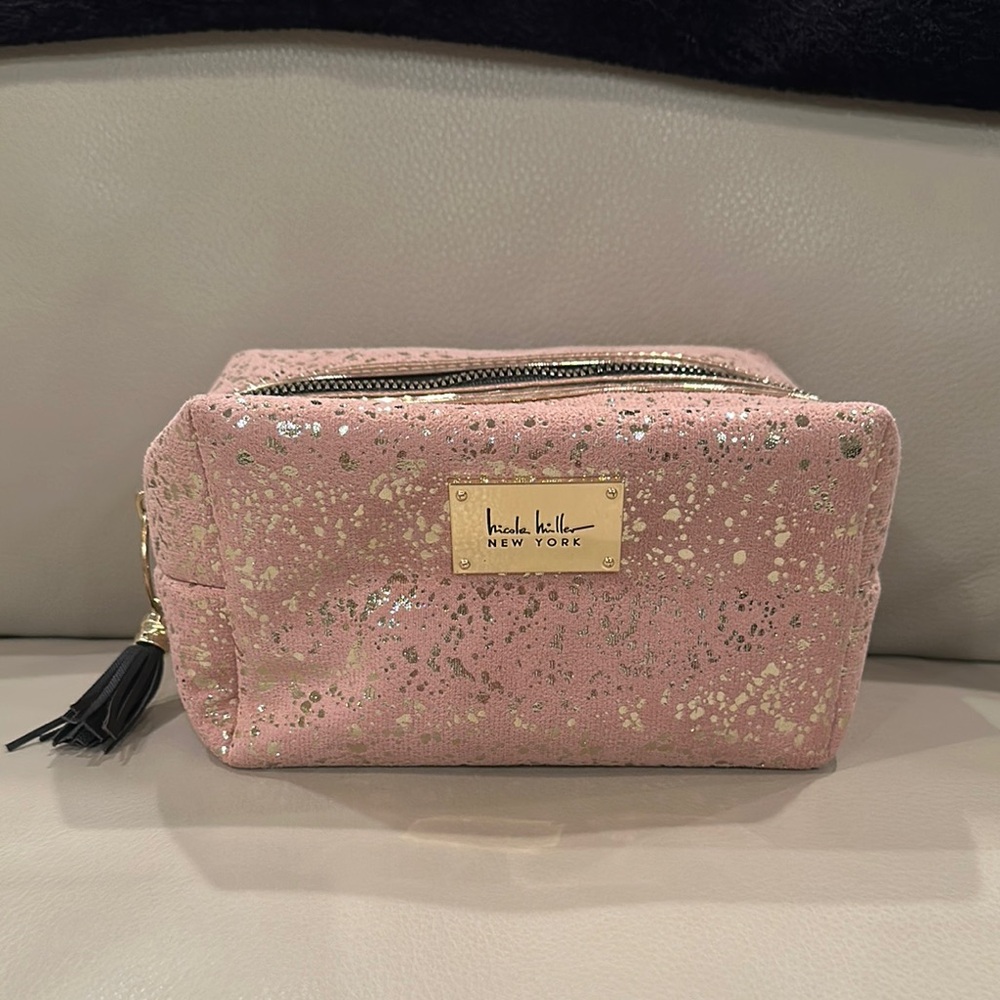Nicole Miller Pink Glitter Cosmetic Bag